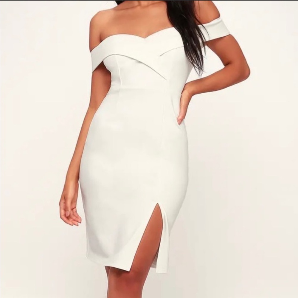 LULU’S Classic Glam Off the Shoulder Dress White